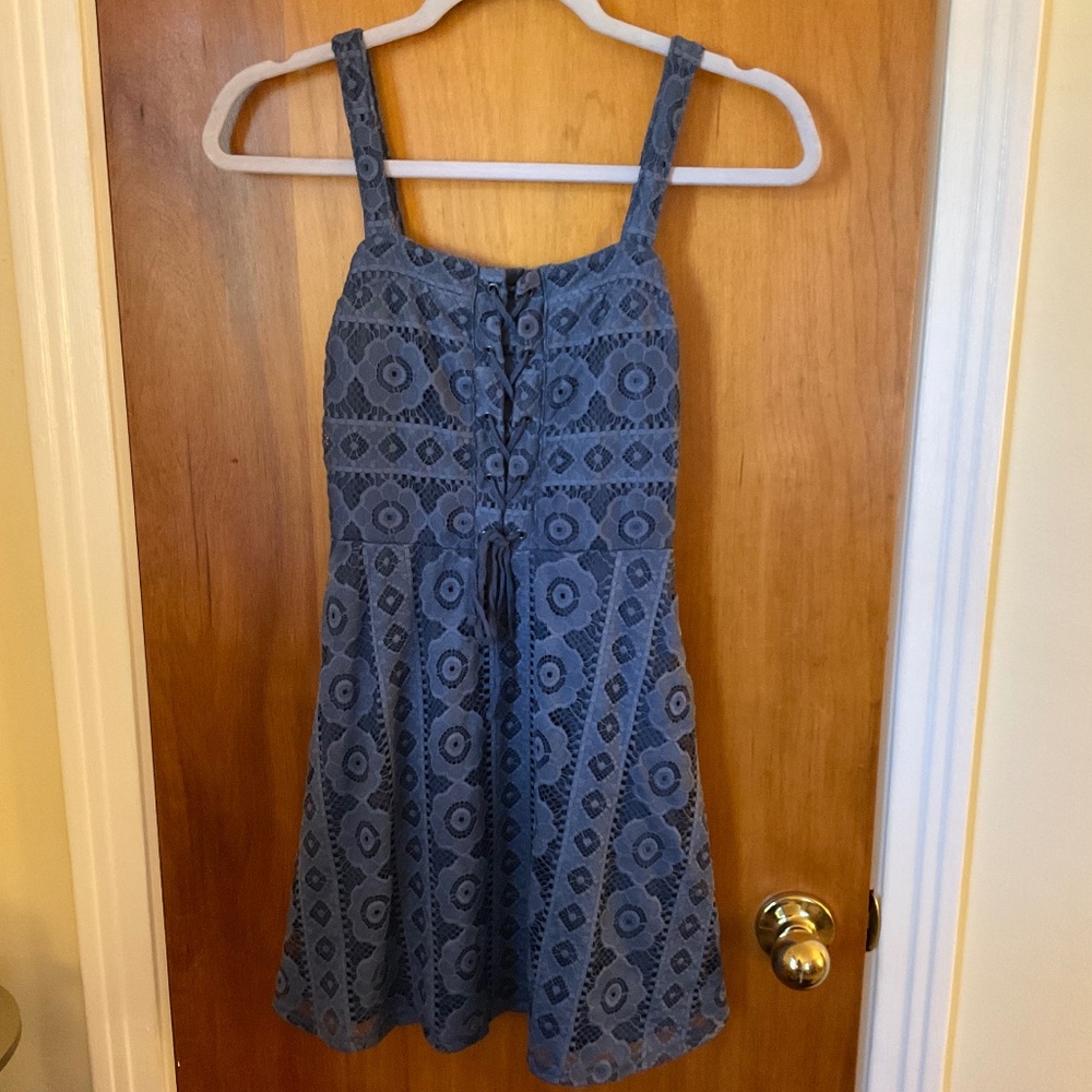 Aeropostale Mini Dress Blue Lace Overlay Lace Up Lined Sleeveless